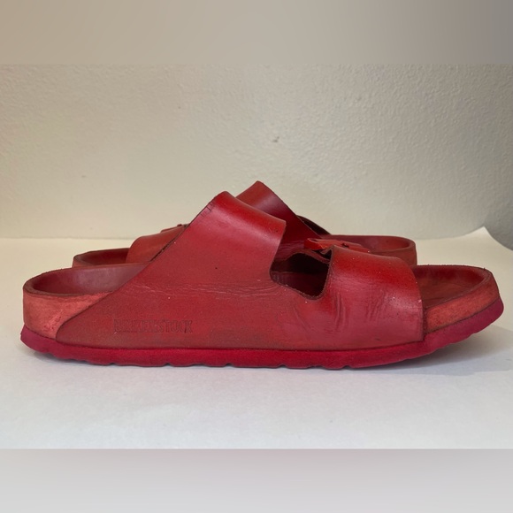 Valentino Garavani & Birkenstock Unisex Arizona Red‎ Leather Sandals Sz 8.5 (39) - Picture 12 of 14